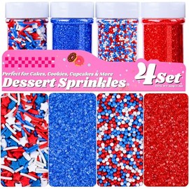 Red White and Blue Sprinkles, 11.3oz/320g Edible Patriotic Sprinkles Mixed Star Nonpareils Jimmies Sanding Sugar, 4th of July Sprinkles 4 Jars Set for Baking Cupcake Cake Cookie Ice Cream