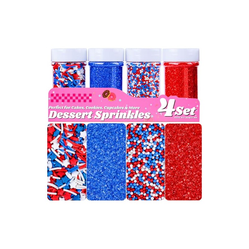 Red White and Blue Sprinkles, 11.3oz/320g Edible Patriotic Sprinkles Mixed