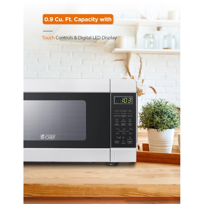 Commercial CHEF CHM990W 900 Watt Counter Top Microwave Oven, 0.9