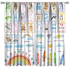 Alphabet ABC Kids Curtains, Child Educational Learning Rainbow Numbers Weather Blackout Curtain,Cartoon Colorful Animals Window Treatments Drapes for Nursery Boys Girls Bedroom Decor 42"W x 45"L