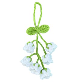 Crochet Hanging Flower for car Mirror Handmade Little Lily of The Valley for Rearview Mirror Flower Decor for Rearview Mirror (White)