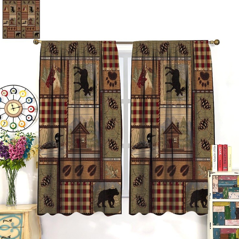 Cabin Curtains, Country Style Farmhouse Deer Bear Nature Forest Window