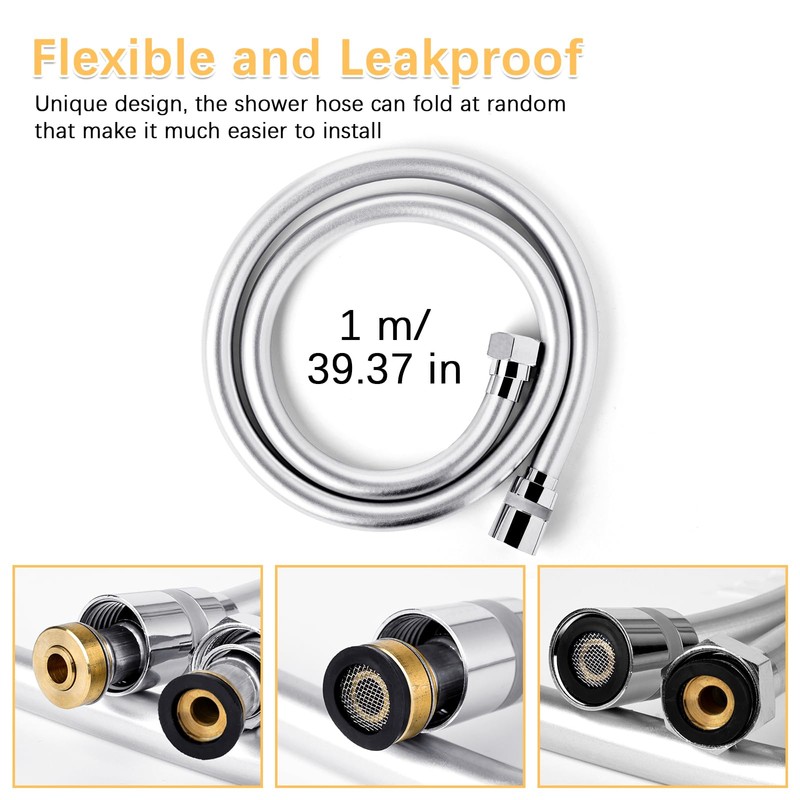 LEEFE PVC Smooth Shower Hose Flexible Anti-Kink Handheld Shower Head