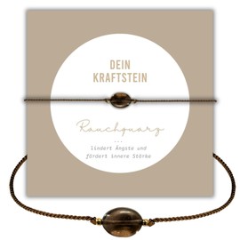 happymaker - Edelstein Armband Damen, handgefertigt Rauchquarz Armband vergoldete Perlen und exklusiver Geschenkverpackung als Kraftgeber oder Weihnachtsgeschenk, größenverstellbar