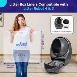 AOELLIT 16 Count Litter Box Liners, Litter Robot 4 & 3 Waste Bags, Cat Litter Bags for Self Cleaning Litter Box, Transparent Litter Box Bags, 11 Gallon Capacity, Pre-Separated (26.7" x 23.6")