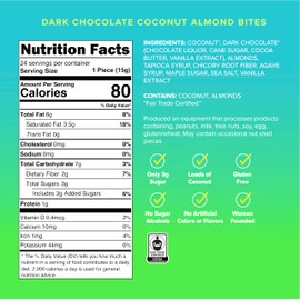 SkinnyDipped Dark Chocolate Coconut Almond Bites, Low Sugar Chocolate Coconut Bar, 3.17oz Resealable Bags, Pack of 4 (24 Bites Total)