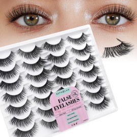 False Eyelashes 14 Pairs Eye Lash Pack Natural Look,3D Fluffy False Lashes Soft Band Faux Mink Eyelash Strips Thick Fake Cat Eye Lashes(CVJ116)