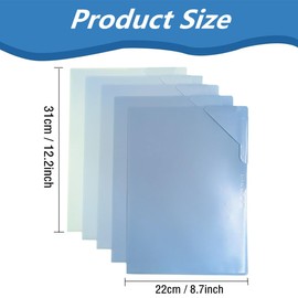 MANJIAMEI Gradient Color A4 Plastic Folders Sleeves 5pcs Cut Flush Folder Open Top & Side Clear Document Wallet Paper Protector for Office School Work Report Presentation Project File Pockets (Blue)