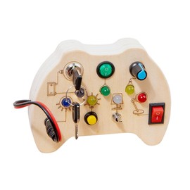 Harilla Wooden Busy Board Basic Skill Wooden Craft Toy Teaching Aid Early Educational LED Switch Board Activities for Aeroplane Car Toy