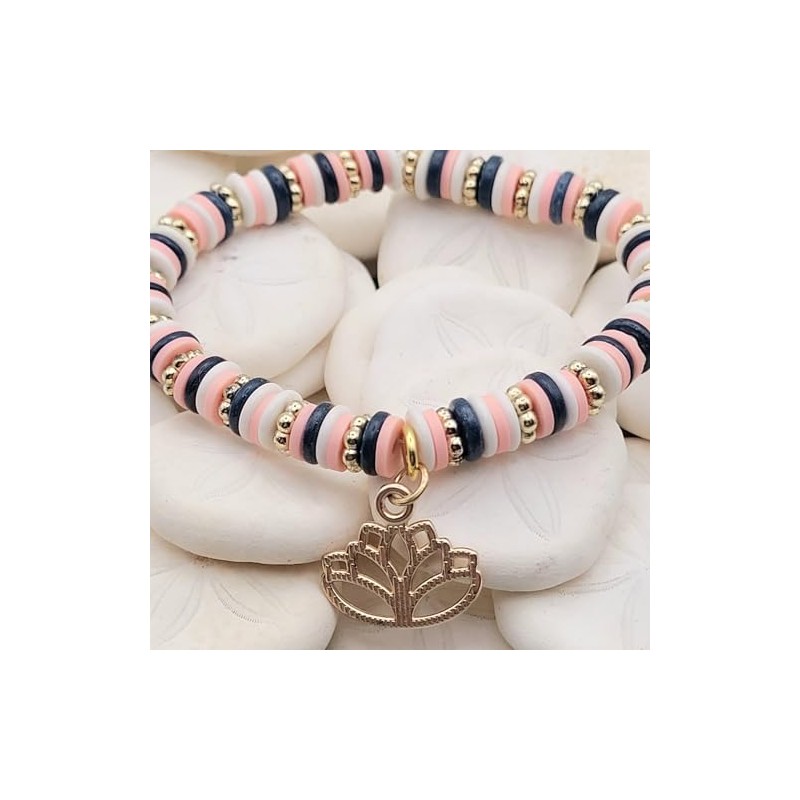 Polymer Clay and Snow Jade Heishi Bead Stretch Bracelet -