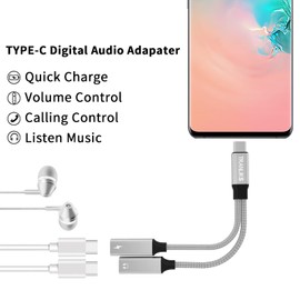 TRANLIKS USB C Audio and Charging Splitter, Dual USB C Headphone and Charger Adapter, 2-in-1 Type C Audio and PD 60W Fast Charging, Compatible with Other USB C Devices - Silver