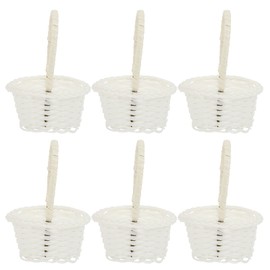 DOITOOL 6pcs Wicker Rattan Flower Basket with Handle- White Mini Flower Girl Basket- Small Woven Basket for Hanging Decoration, Storage, Wedding (Oval/ 4.01X3.14X5.50inch)