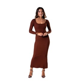 HeyShape Long Sleeve Maxi Bodycon Dress - Women's Shapewear - Body Shaper Tummy Control Shapewear for Women, Light Brown M