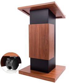 47"Portable Wooden Podium,15MM Particle Board Wood Lectern Stand, Reserved Wire Hole, Lockable Wheels, Design with Storage, Standing Pulpit for Church Office School Home Conference