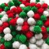150 Christmas Pom Poms Tinsel Red Silver And Green Festive