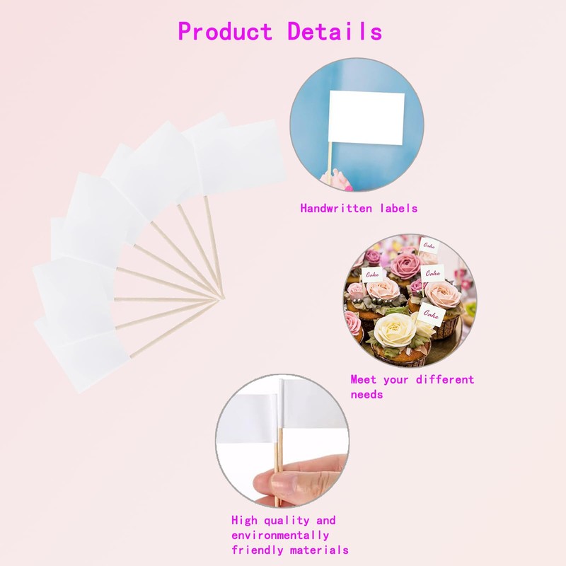 100PCS Blank Toothpick Flags Paper Food Labels - White Fruit