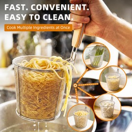 2 Pack Pasta Strainer Baskets with Wooden Handles & Cooking Tongs