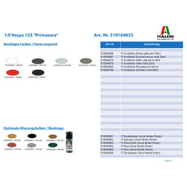Italeri 4633 Vespa 510104633 – 1:9 125 "Primavera, Stand Model Building, Crafts, Hobby, Gluing, Plastic Kit, Unvarnished, Mittel