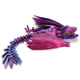 Feathered Wyvern Dragon，3D Printed Dragon with Wings，Articulated Dragon，Fidget Toy Surprise，Desktop Pet (Purple)