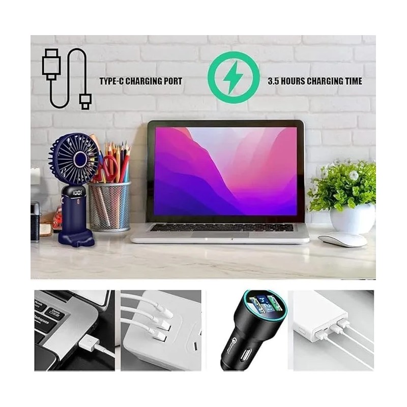 Mini Ventilador Portátil De Mano Recargable Por Usb,con Base