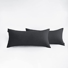 Mildly 2-Piece Pillowcase Set, 40 x 80 cm, Cotton, Anthracite, with Zip, Similar Texture to Stonewashed Linen, Oeko-Tex Certified, Soft and Comfortable
