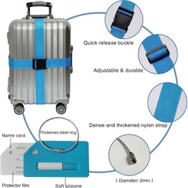 Pack of 4 Luggage Straps & 4 Luggage Tags & 2 Pieces Add a Bag Luggage Straps, Luggage Strap Strap, Adjustable Luggage Straps, Eye-catching Luggage Strap for Suitcases (Light Blue)