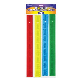 BAZIC 12" (30cm) Jewel Tone Color Ruler w/Multiplication Prints (4/Pack)