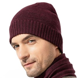 EURKEA - Gorro de 100 % lana merina para hombre, borgoña (Rich Burgundy), Small