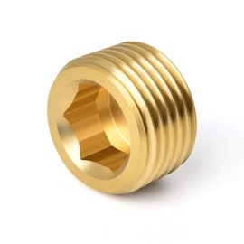 GASHER 25Pcs Brass Pipe Fitting,1/8" 1/4" 3/8" 1/2" 3/4" NPT Brass Internal Hex Thread Socket Pipe Plug Set