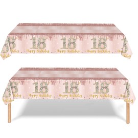 18th Birthday Table Decoration 2pcs Rose Gold 18th Table Cloth,Happy 18th Birthday Tablecloth for Girls,Women,137*274cm Plastic Tablecloths Table Cover 18th Birthday Decorations for Him Her