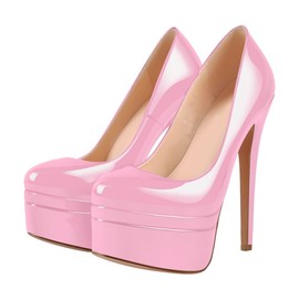 Richealnana Women's Double Platform Stiletto High Heel Pumps Sky High Round Toe Slip On Classic Pumps Pull On Pink US 11