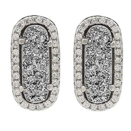 Druzy Earrings Stud Silver Tone with Gray Quartz Stone MAQ Jewelry Drusy
