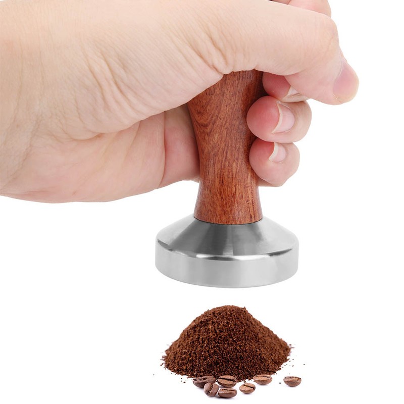 51mm Stainless Steel Coffee Tamper Wooden Handle Coffee Powder Hammer
