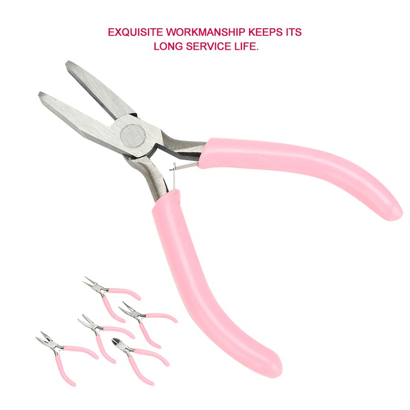 5pcs Mini Pink 4in Metal Pliers Set Kit Cutter Handwork