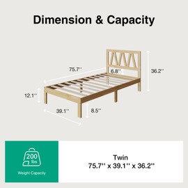 Novilla 12 Inch Twin Bed Frames Twin Size Bed Frame with Headboard Solid Wooden BedFrame Foundation No Box Spring Needed, Easy Assembly, Pine