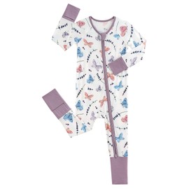 SUZEL Baby Boys Girls Footless Pajamas - Viscose from Bamboo Zippy Pjs Sleep 'N Play - Infant One Piece Romper - 0-24 Months(Purple Butterfly, 18-24M)