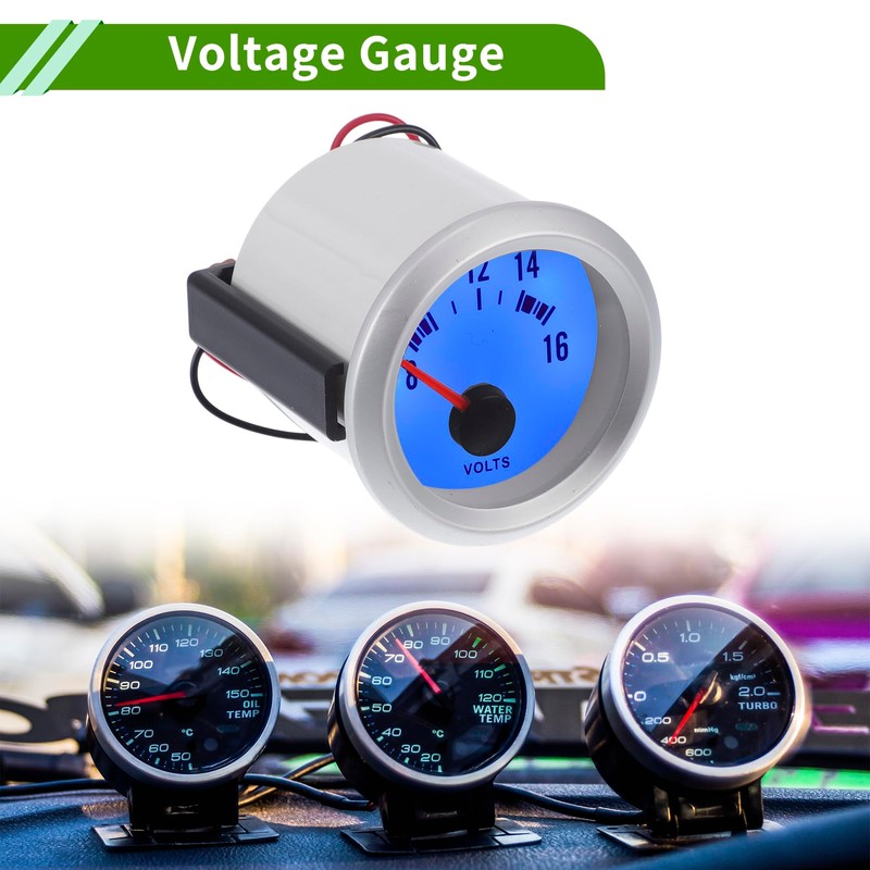 VekAuto 2" 52mm DC 12V Voltage Gauge Blue Light Analog