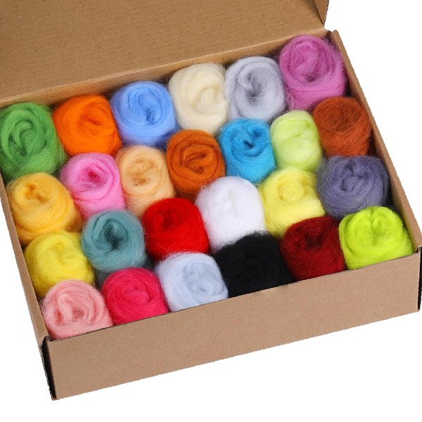 25 Colours Felt Wool, 25 Colours, 10 g Each Felt Wool Felt Starter Set, Dry Felting and Wet Felting for Knitting, Special Wool for Wool Felting, 25 Colours Wool Felting, Christmas DIY Decorative Wool