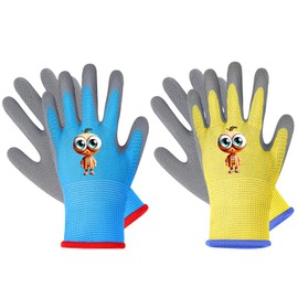 LveSunny LveSunny Kids Gardening Gloves, 2 Pair Toddler Gardening Gloves, Toddler Boy Garden Gloves, Rubber Non-Slip Safety Work Gloves for Kids, Youth, Fishing, Cycling (Ages 8-12, Yellow & Blue)