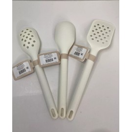 CWC 3 pc White Silicone Spoons & Turner Set Cook with Color Kitchen Utensils CWC