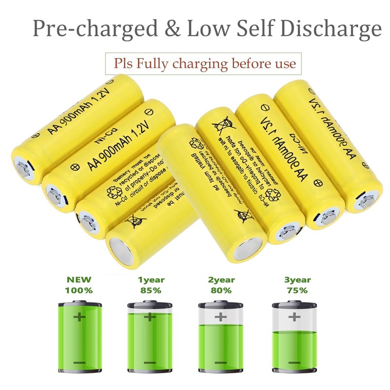 XFULL 12 Packs 1.2V AA Ni-Cd 900mAh Rechargable Batteries for