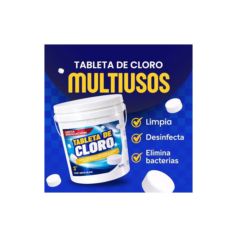 10 KG Tabletas Tricloro 3'' para Albercas, Jacuzzis, Depósitos de