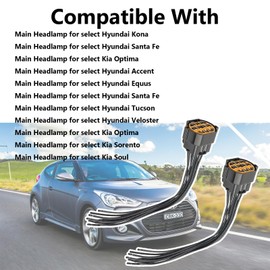 10 Pin Headlight Harness Pigtail Plug Connector Wiring Hyundai Kona/Santa Fe/Accent/Equus/Tucson/Veloster/Kia Optima/Sorento/Soul - Easy Installation, Replaced 10K007 GL221-10021 HP066-10021 E72A10