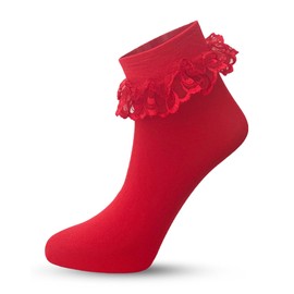 Sugar Sunday Women's Lace Ruffle Frilly Ankle High Casual Socks Red