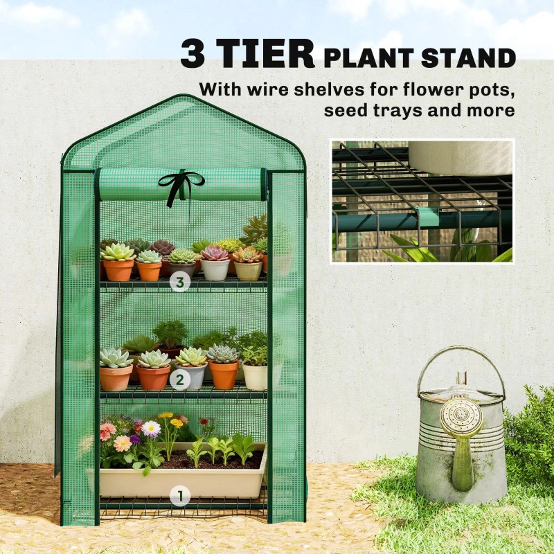 Portable Mini Greenhouse with Screen Roof and Roll-Up Zipper Door