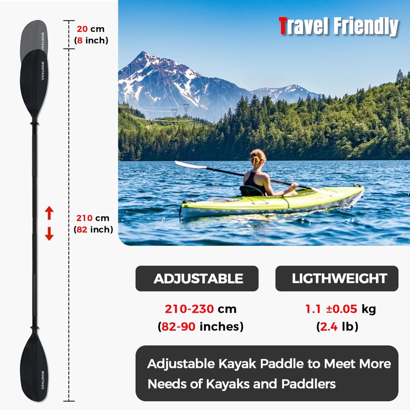 WONITAGO Kayak Paddles with Alloy Shaft and PP Blade, Floating