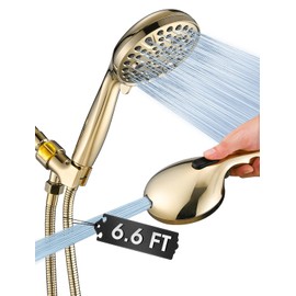 High Pressure 10 Setting Handheld Shower Head, 5" Detachable Showerhead Spray Built-in Power Wash to Clean Tub, Tile & Pets, 79" Extra Long Stainless Steel Hose, Adjustable Bracket - Gold