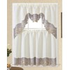 GOHD Arch Rosarium 3pcs Kitchen Curtain Set, Elegant Ivory Fabric