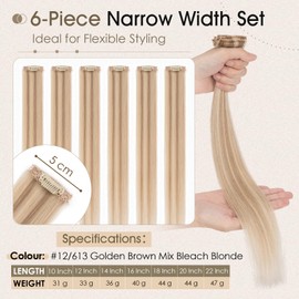 Elailite Human Hair Extensions Clip In Real Hair Double Weft 6 Pcs Seamless Highlights Hairpieces Straight Remy - #12/613 Golden Brown Mix Bleach Blonde - 22 Inch 47g