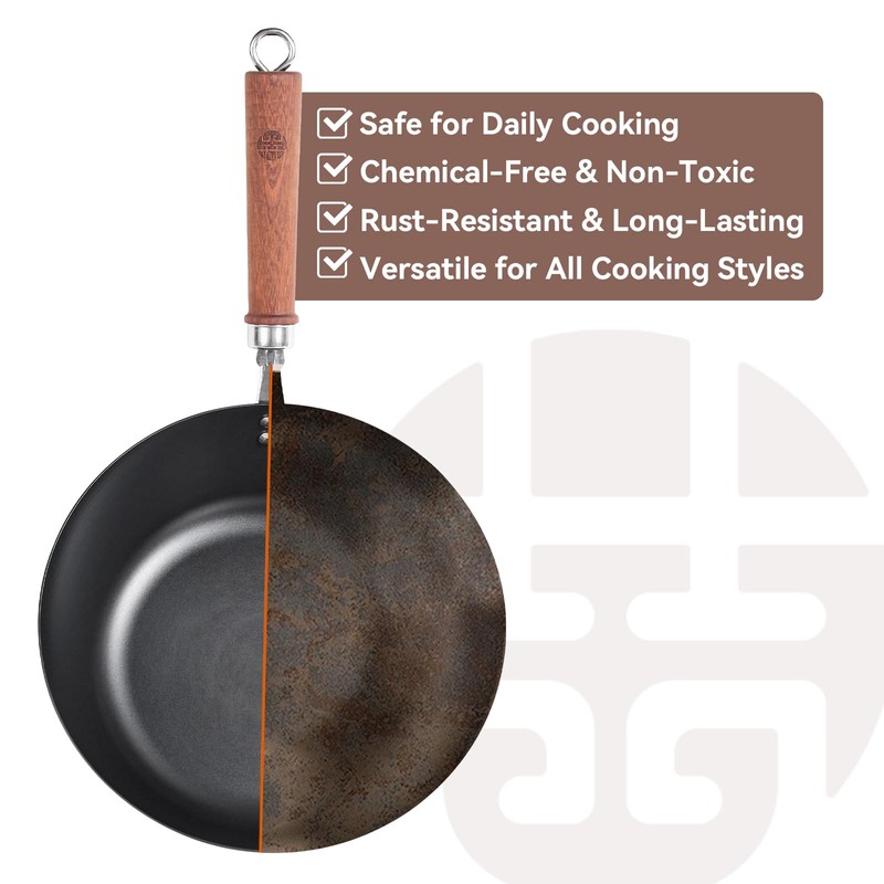 WANGYUANJI 10.24" (26 cm) Iron Wok with Glass Lid —